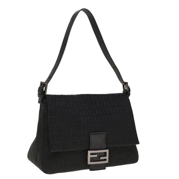 FENDI Handbags - FENDI Zucchino Canvas Mamma Baguette Shoulder Bag Black Auth yk10291